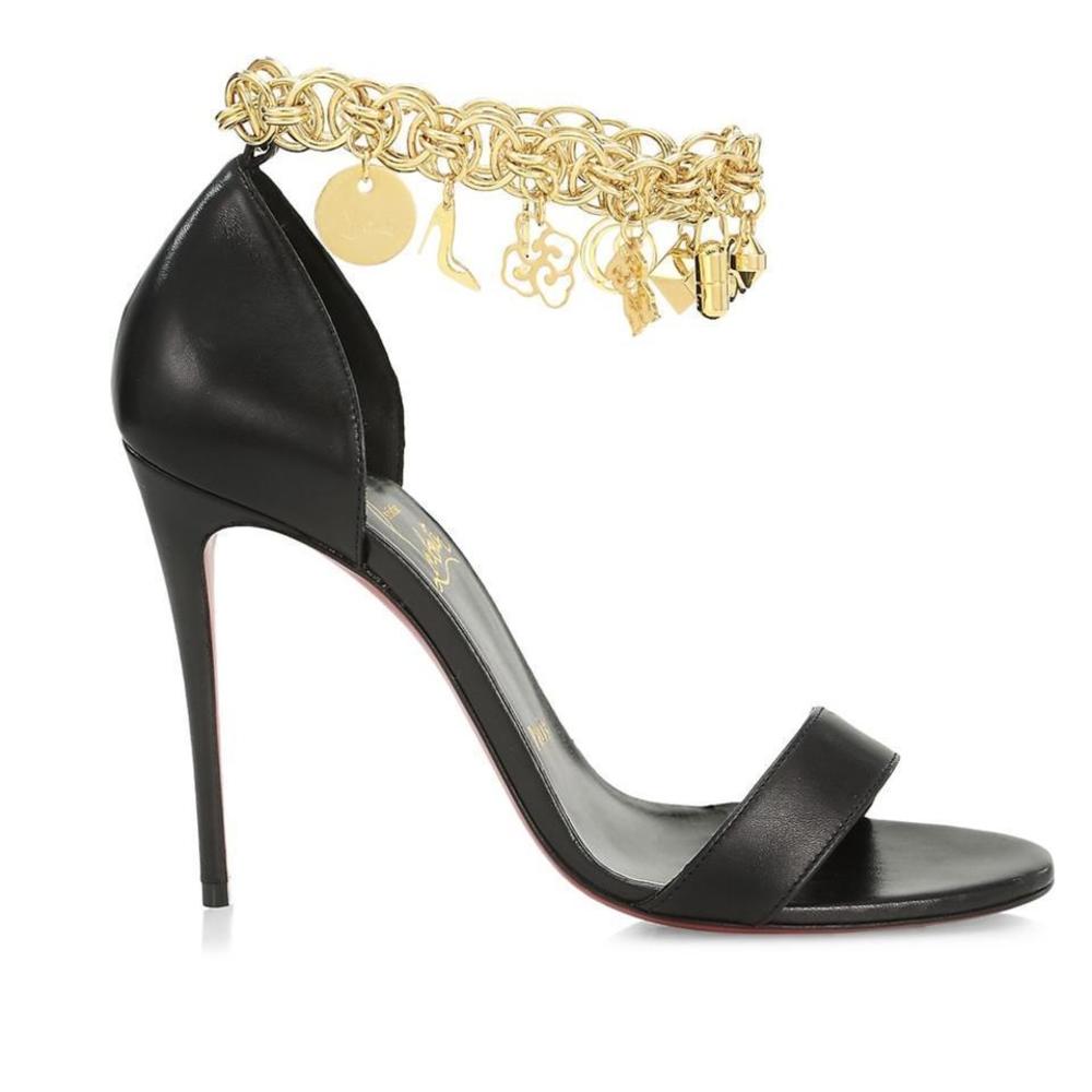 Black Gold Chain Charm 100mm Gourmi Leather Sandals E588